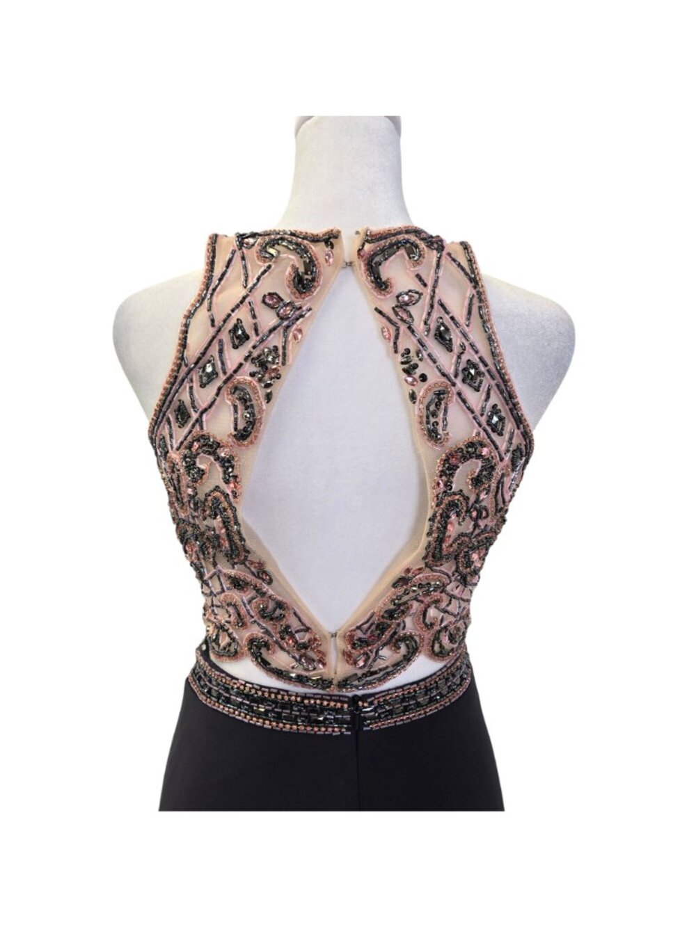 Sherri Hill Two Piece Shimmery Sleeveless Cross Stitch Beaded Gown Size 4 - Picture 6 of 12